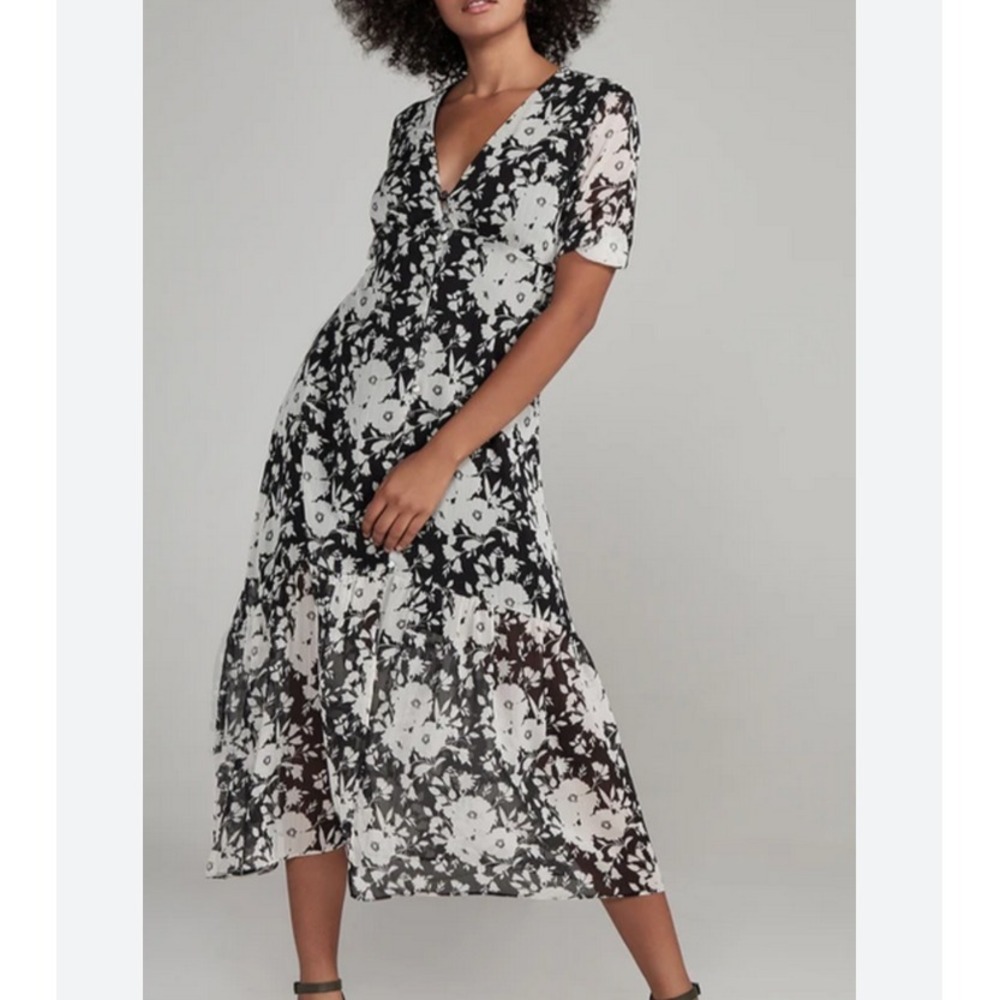 Sanctuary Florance Empire Maxi Chiffon Floral Boho Cottagecore Dress 12 Black